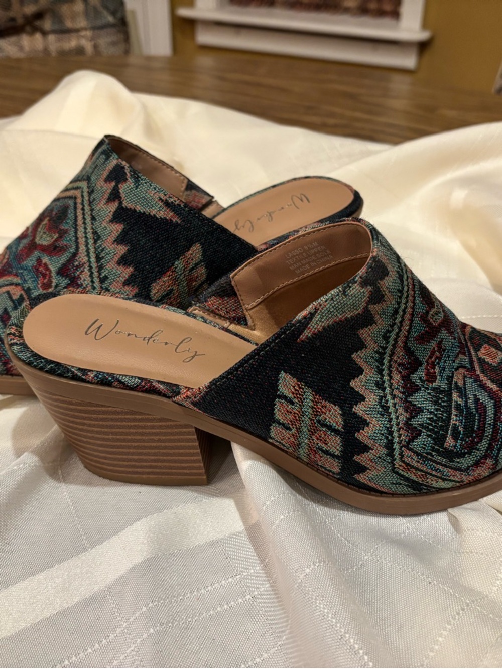 Wonderly Women's Multicolor Aztec Textile Mule Heels